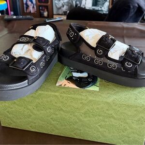 Gucci Black Sandals with Rhinestones